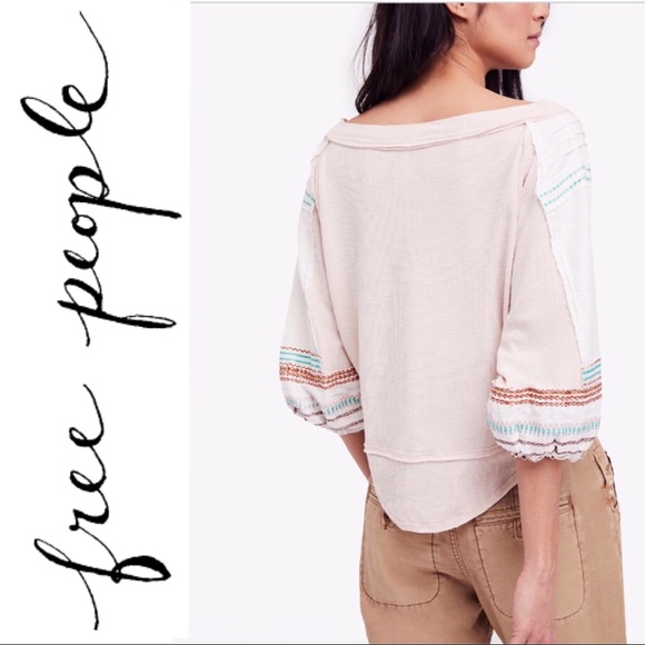 Free People Embroidered bubble sleeves Top - Picture 2 of 4